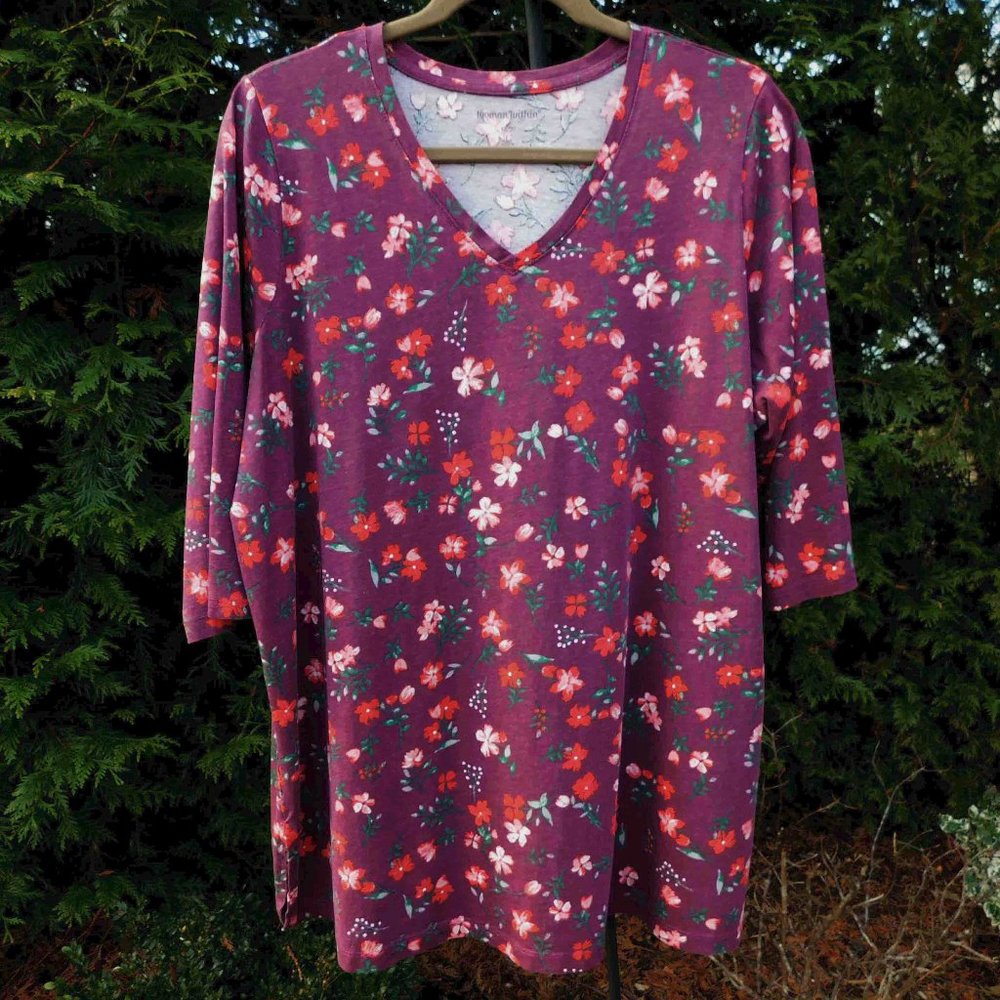 Woman Within Plus Sz-18/20 Pretty Floral Print Vneck Top